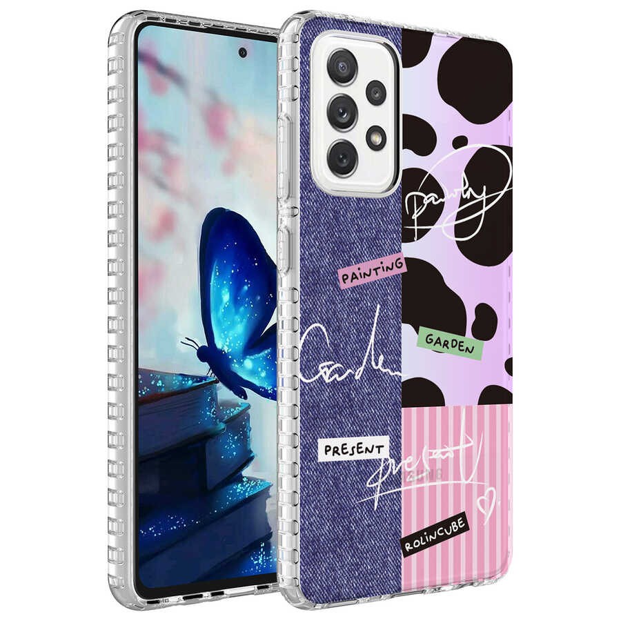 Galaxy A52 Airbag Kenarlı Renkli Desenli Silikon Zore Elegans Kapak
