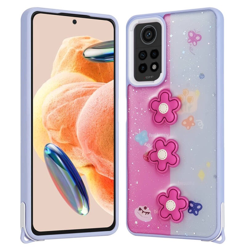 Redmi Note 12 Pro 4G Kılıf Parlayan Sıvılı Simli Kabartma Figürlü Zore Cevze Kılıf Kapak