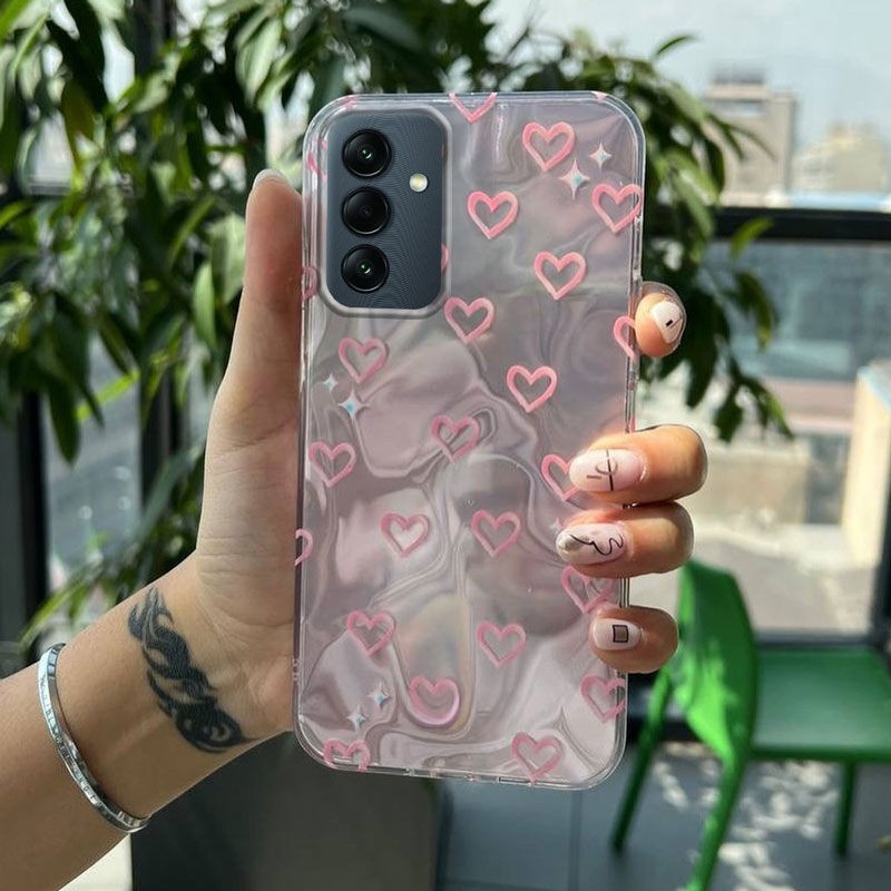 Samsung Galaxy A34 Uyumlu Zebana Pembe Kalp Desenli Silikon Kılıf