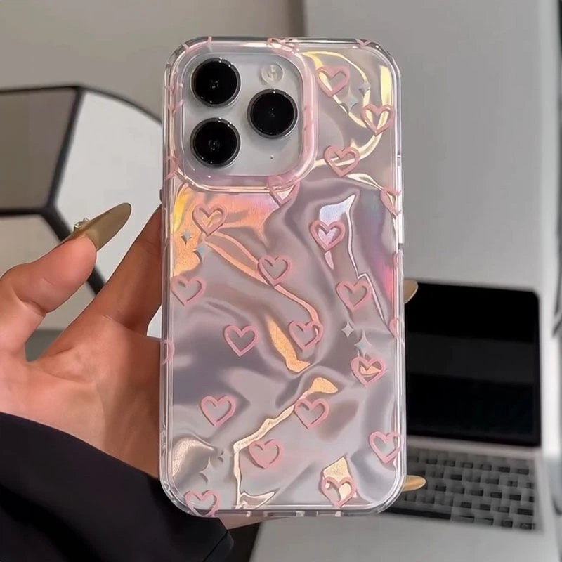 iPhone 11 Pro Max Uyumlu Zebana Pembe Kalp Desenli Silikon Kılıf