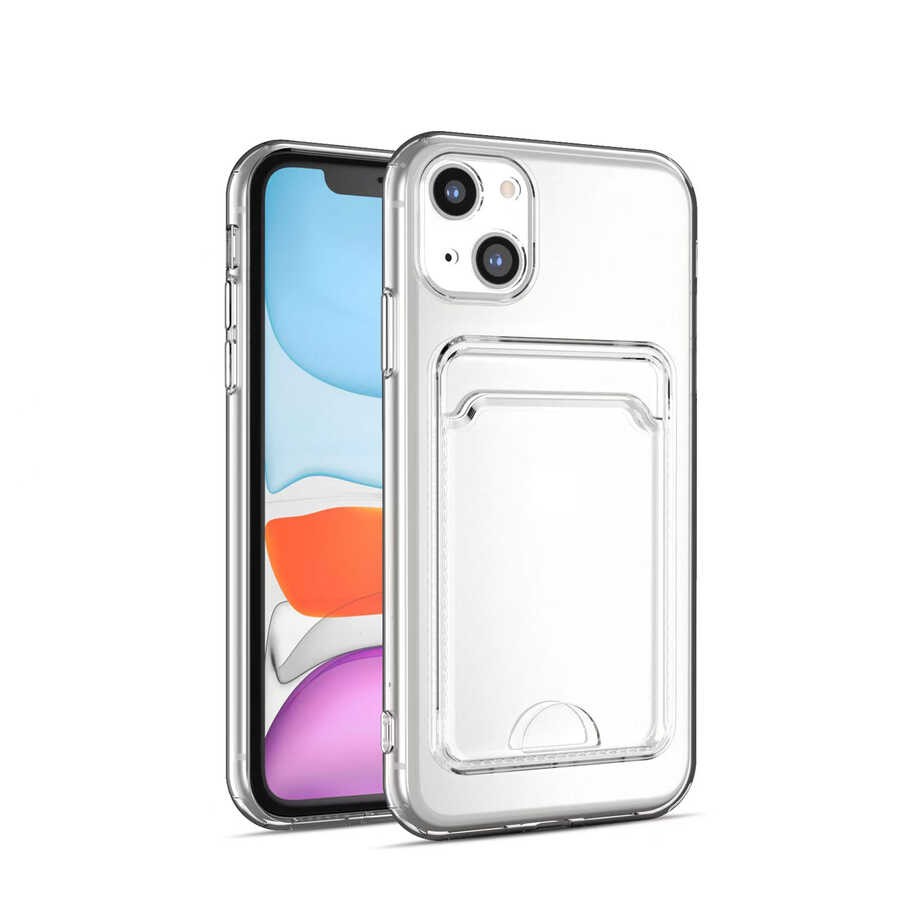 Transparent Zore Setra Clear Silicone Case with Card Holder Compatible with iPhone 14 Plus - Transparent