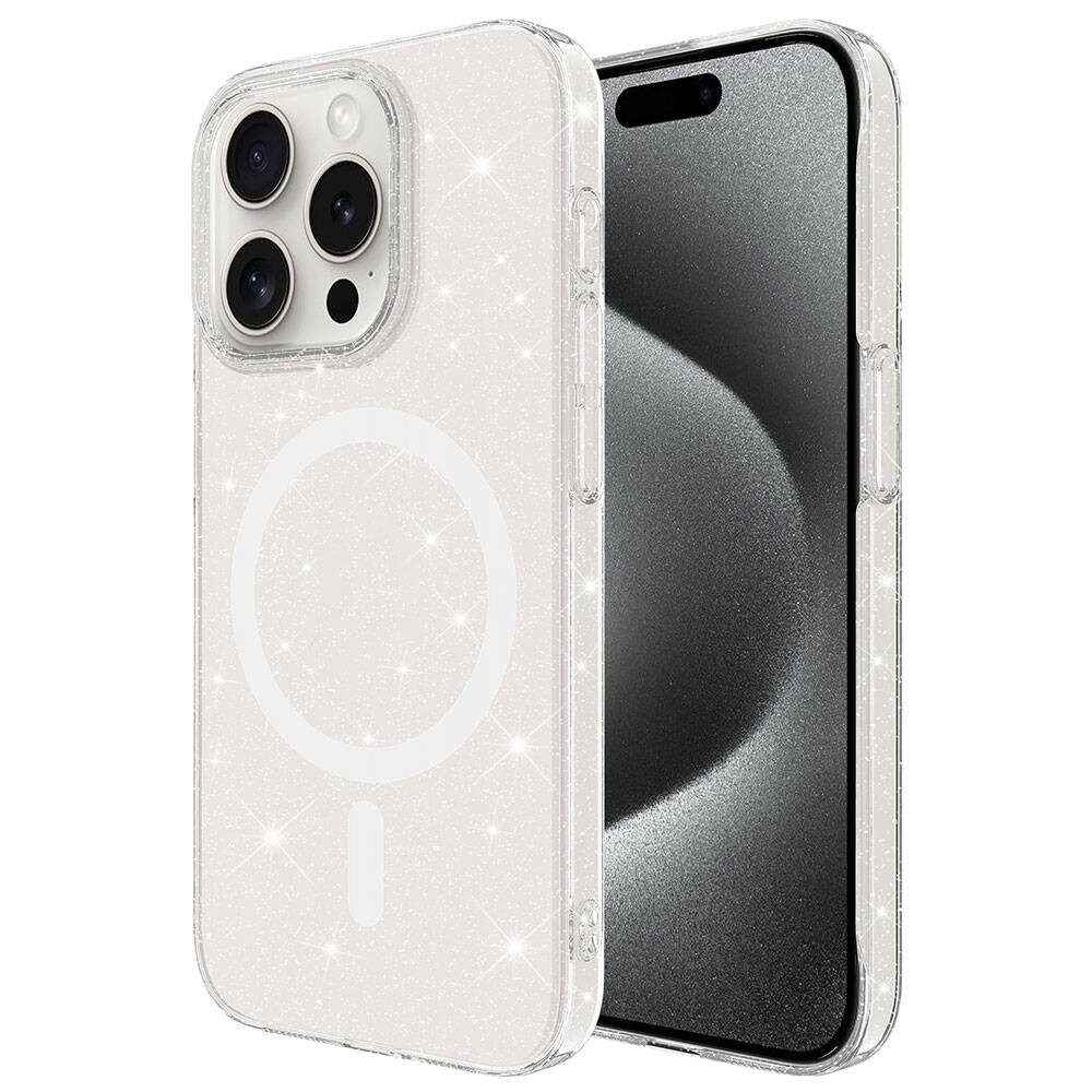 iPhone 15 Pro Zore Magsafe Şarj Özellikli Simli Şeffaf Arka Yüzey Erdos Silikon
