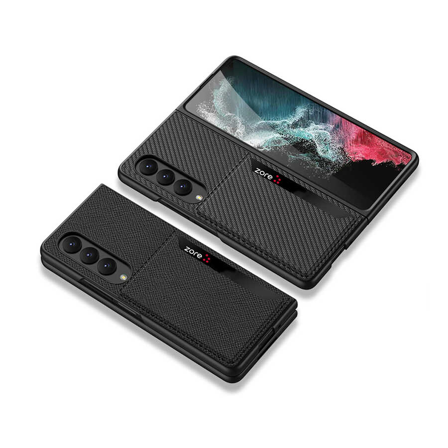 Galaxy Z Fold 4 Karbonfiber Arka Yüzey Zore Kartlıklı Kıpta Silikon