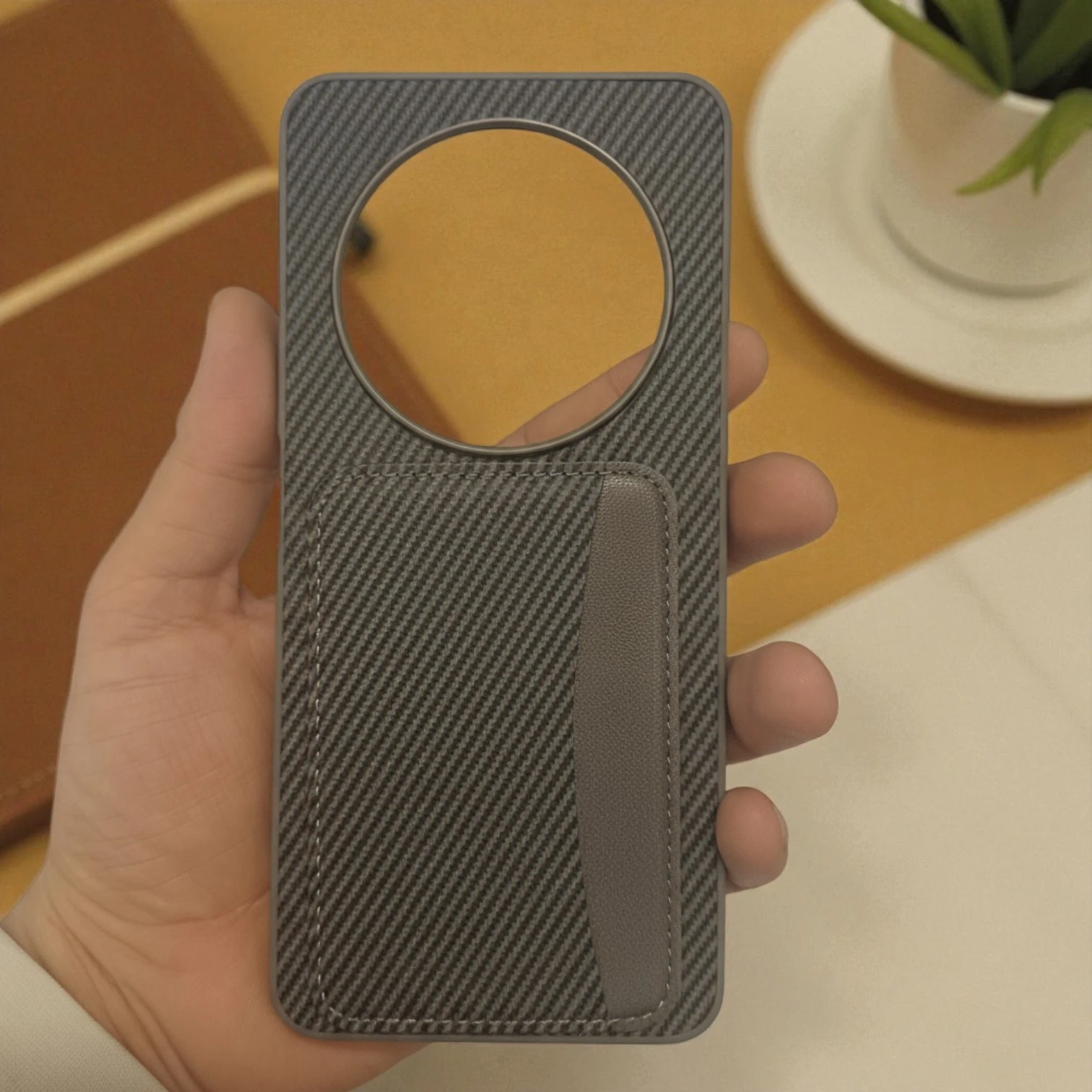 Xiaomi Redmi 14C Uyumlu Rona MagCarbon Fiber Doku Manyetik Kılıf + Kartlık Cüzdan