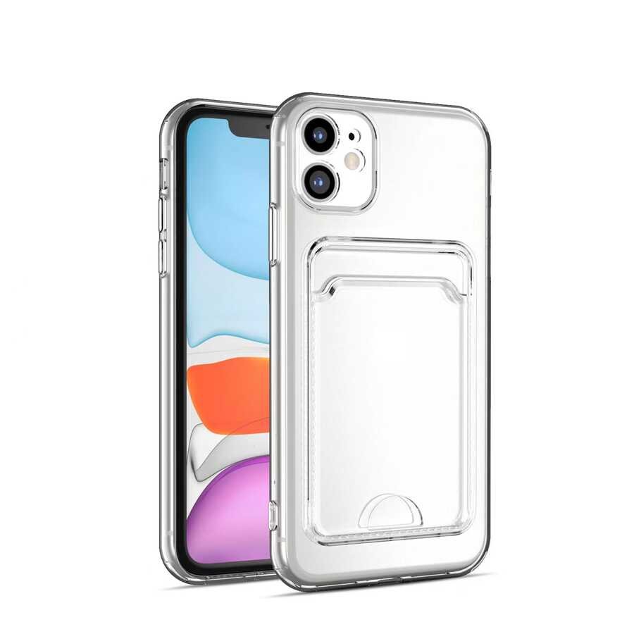 iPhone 12 Kartlıklı Şeffaf Zore Setra Clear Silikon Kılıf