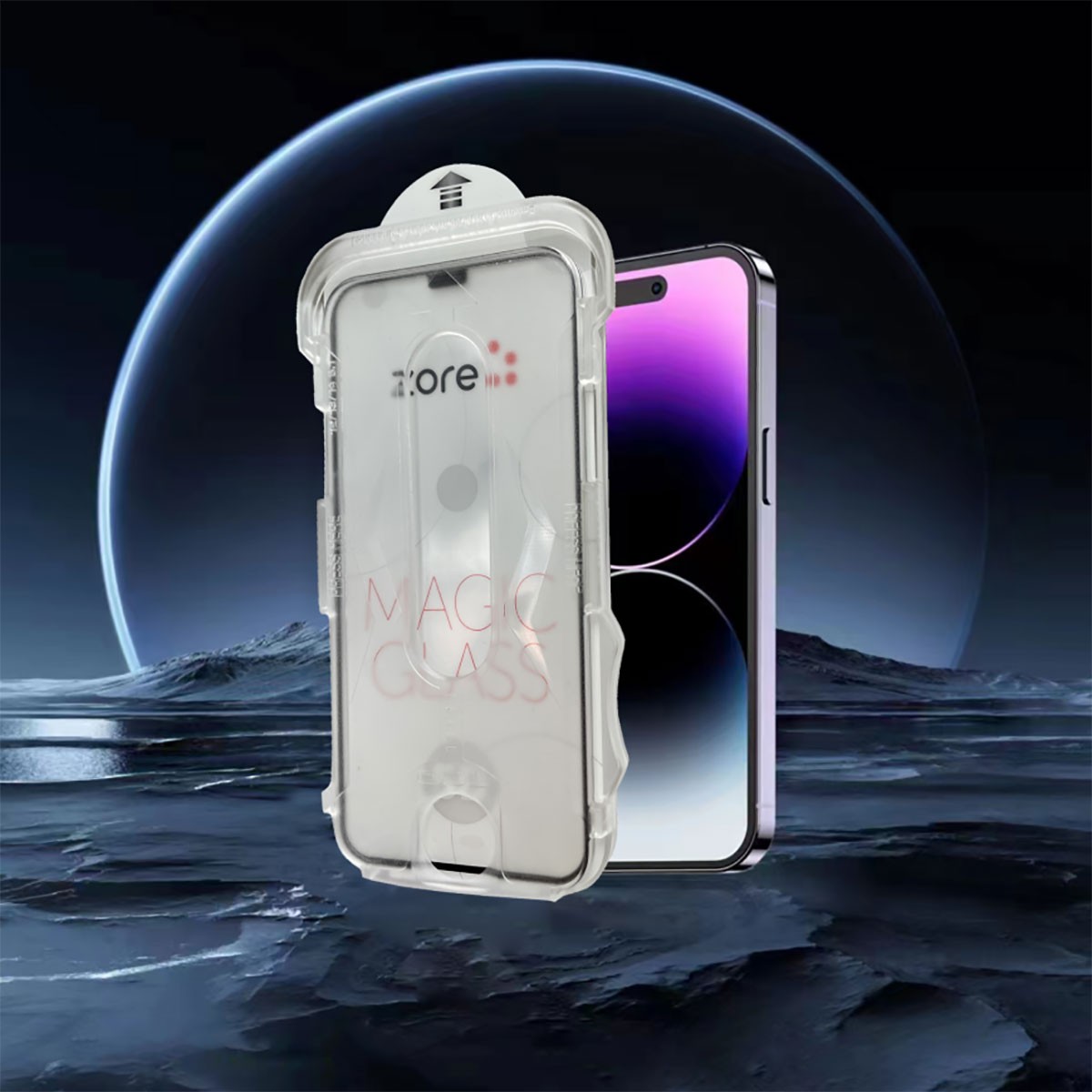 iPhone 14 Pro Max Zore Kolay Uygulama Aparatlı 5D Magic Glass Cam Ekran Koruyucu