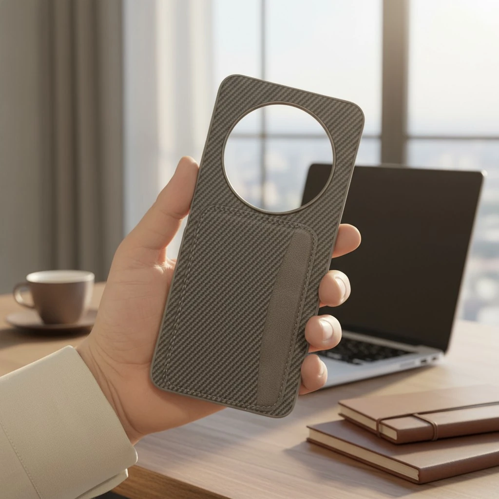 Xiaomi Redmi 14C Uyumlu Rona MagCarbon Fiber Doku Manyetik Kılıf + Kartlık Cüzdan