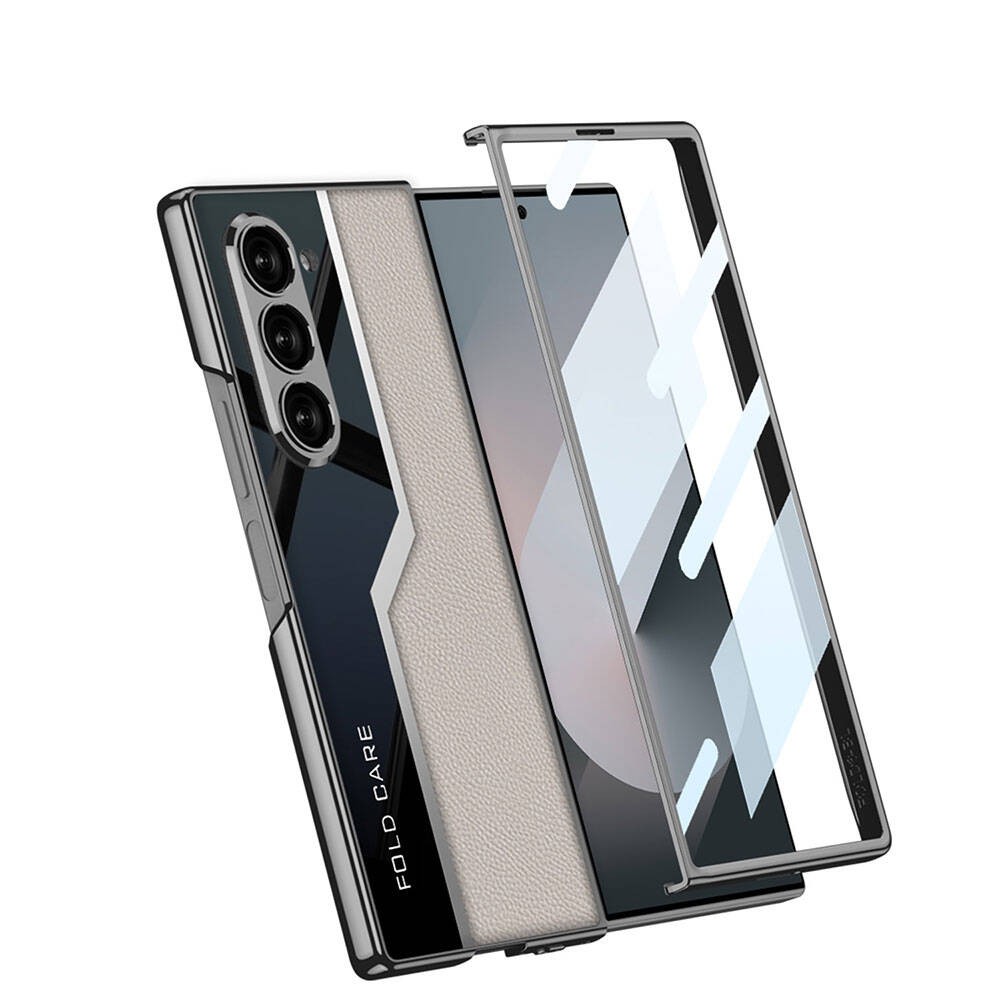 Galaxy Z Fold 6 Case Ultra Thin Camera Protected PC + Leather Back Surface Zore K谋pta Poligan Cover