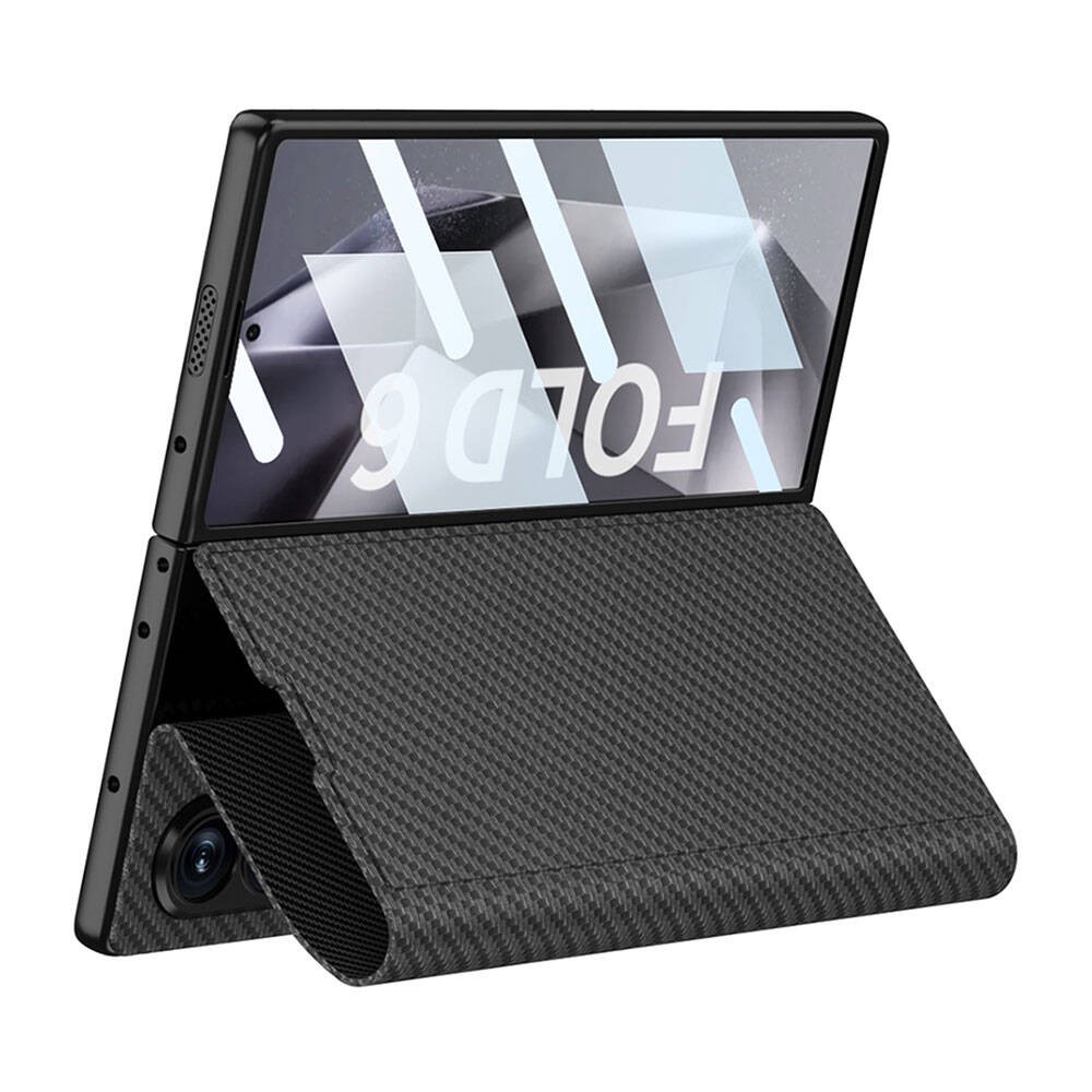Galaxy Z Fold 6 Karbon Fiber Tasarımlı Magnetik Tokalı Kartlıklı Zore Kıpta Zegna