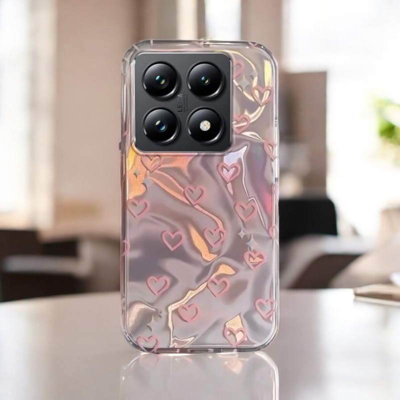 Xioami Mi 14T Uyumlu Zebana Pembe Kalp Desenli Silikon Kılıf