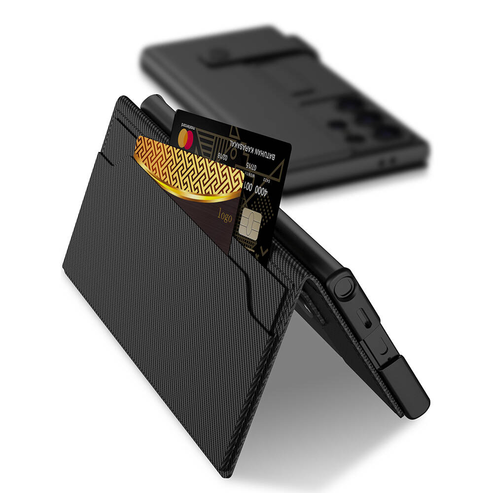 Galaxy S24 Ultra Zore Kıpta Standlı Kartlıklı Karbon