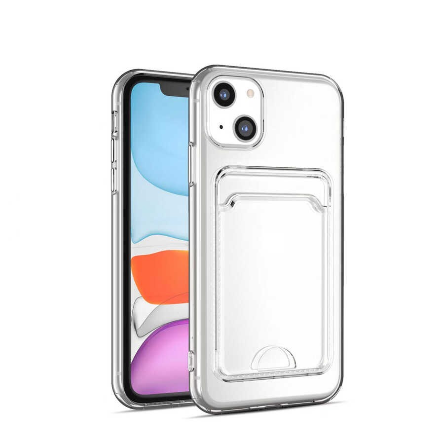 iPhone 14 Kartlıklı Şeffaf Zore Setra Clear Silikon Kılıf