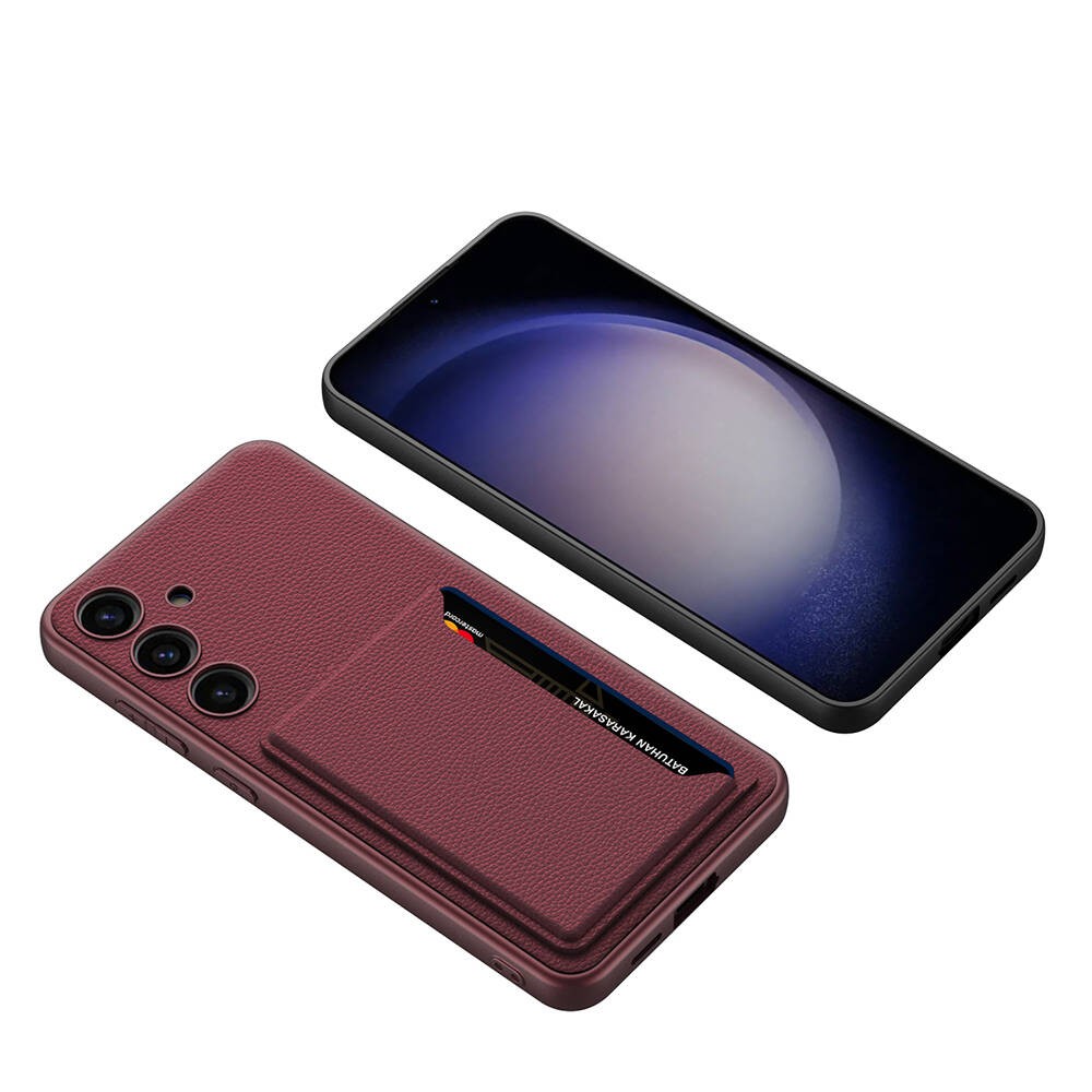 Galaxy S24 Suni Deri Arka Yüzey Zore Kartlıklı Kıpta Silikon