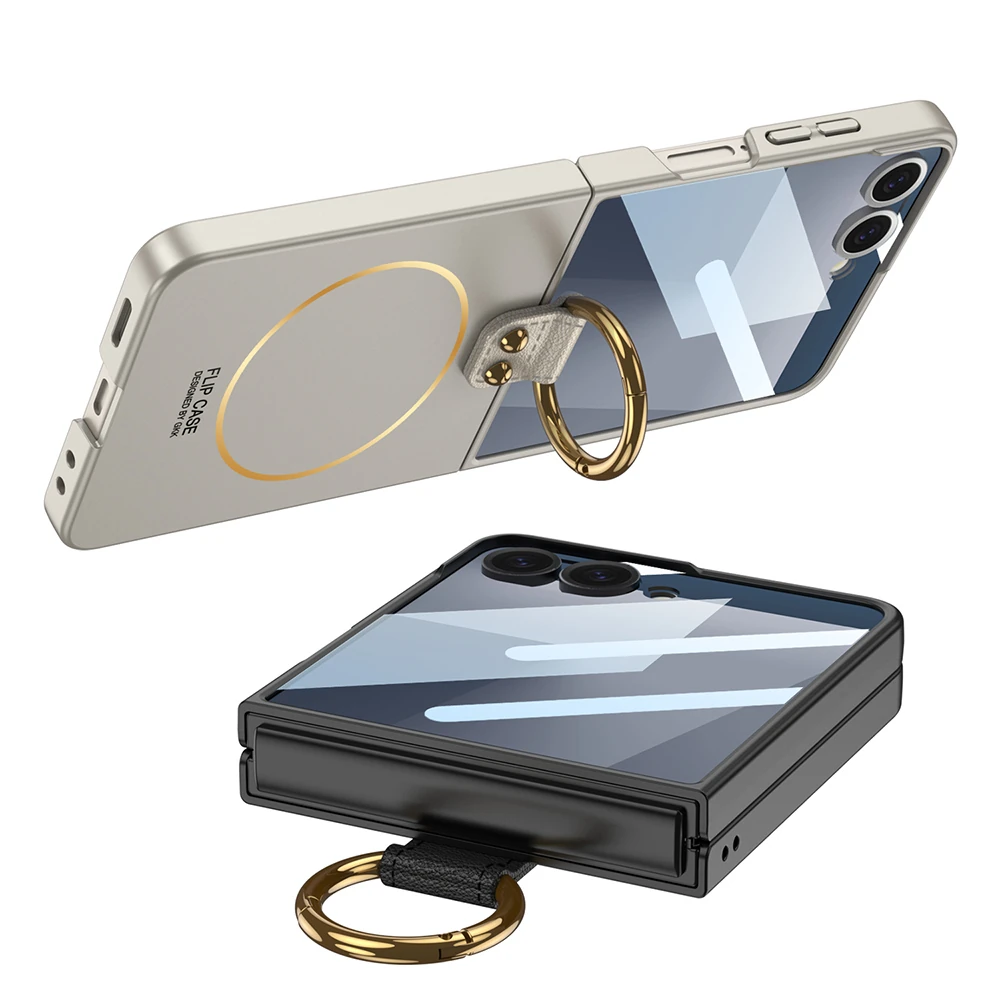 Galaxy Z Flip 7 Kılıf M-safe Şarj Özellikli Zore Kıpta Yüzüklü Flip Sert Kapak