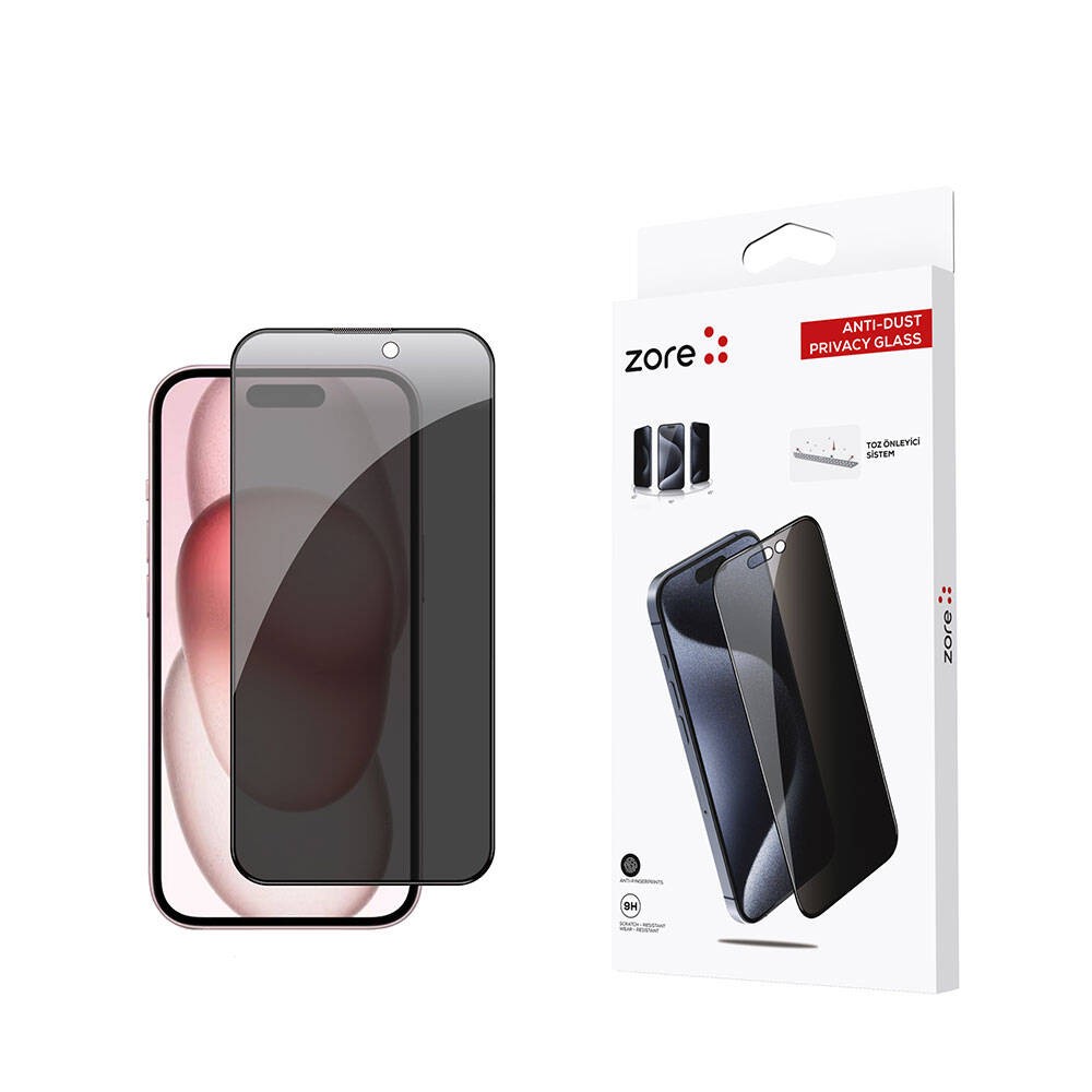 iPhone 15 Zore Anti-Dust Privacy Temperli Ekran Koruyucu