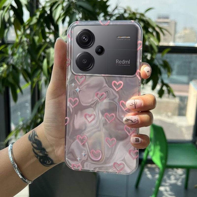 Xiaomi Redmi Note 13 Pro Plus 5G Uyumlu Zebana Pembe Kalp Desenli Silikon Kılıf
