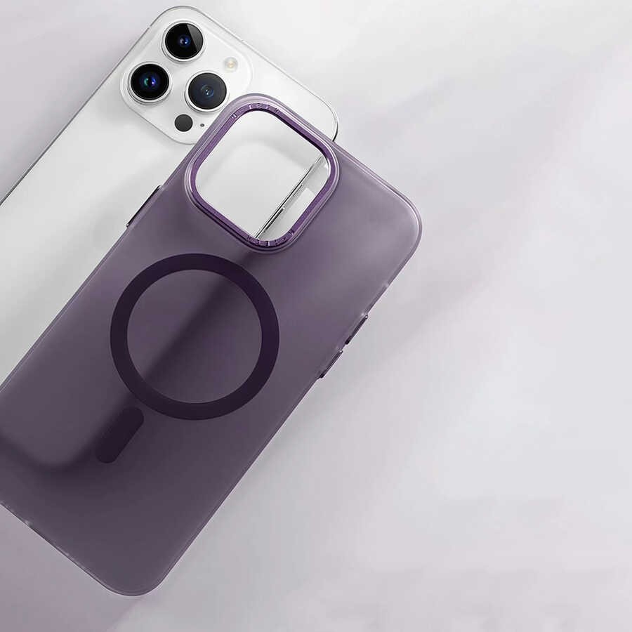 iPhone 14 Pro Max Uyumlu Magsafe Şarj Özellikli Buzlu Sert PC Zore Tuval Kapak