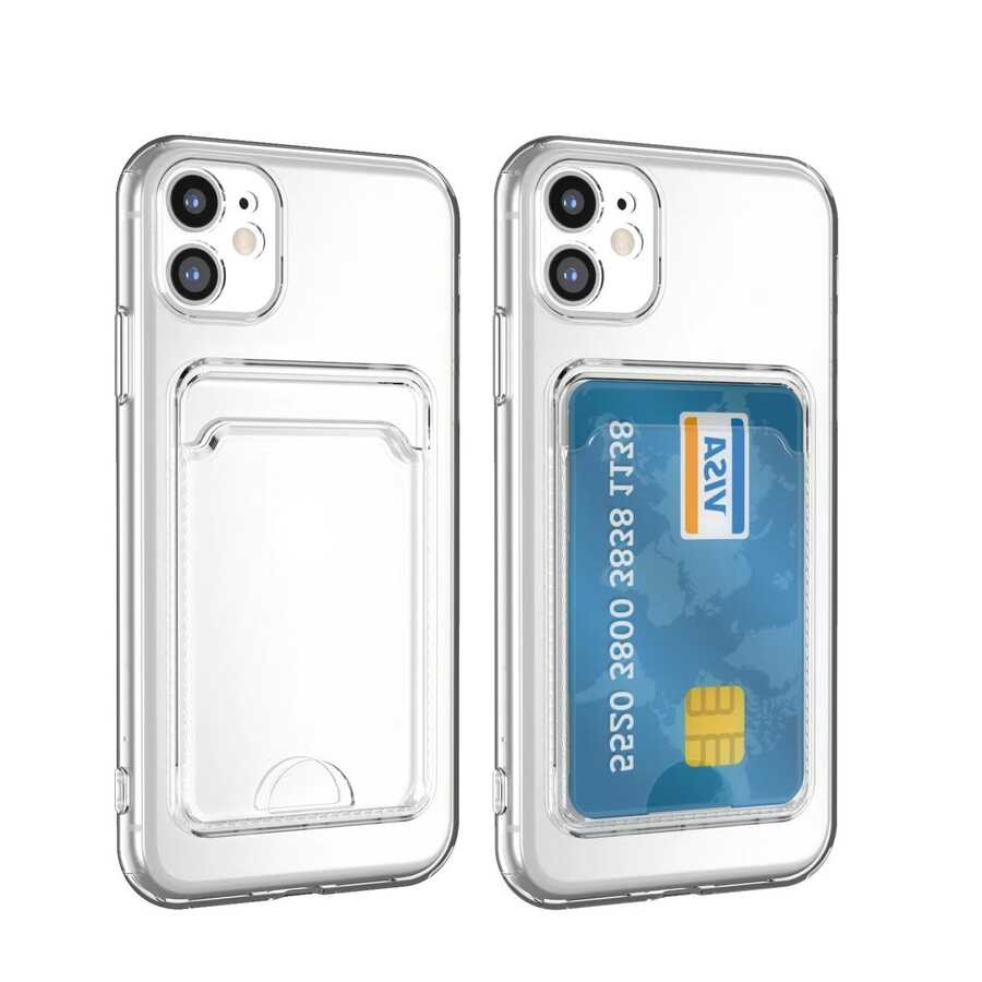 Transparent Zore Setra Clear Silicone Case with Card Holder Compatible with iPhone 11 - Transparent