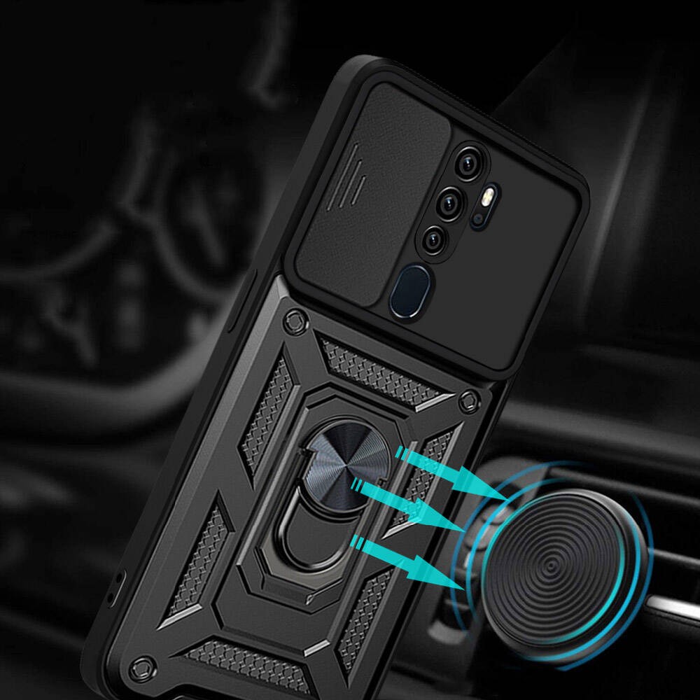 Oppo A9 2020 Kılıf Magnetik Standlı Kamera Korumalı Zore Sürgülü Vega Kılıf