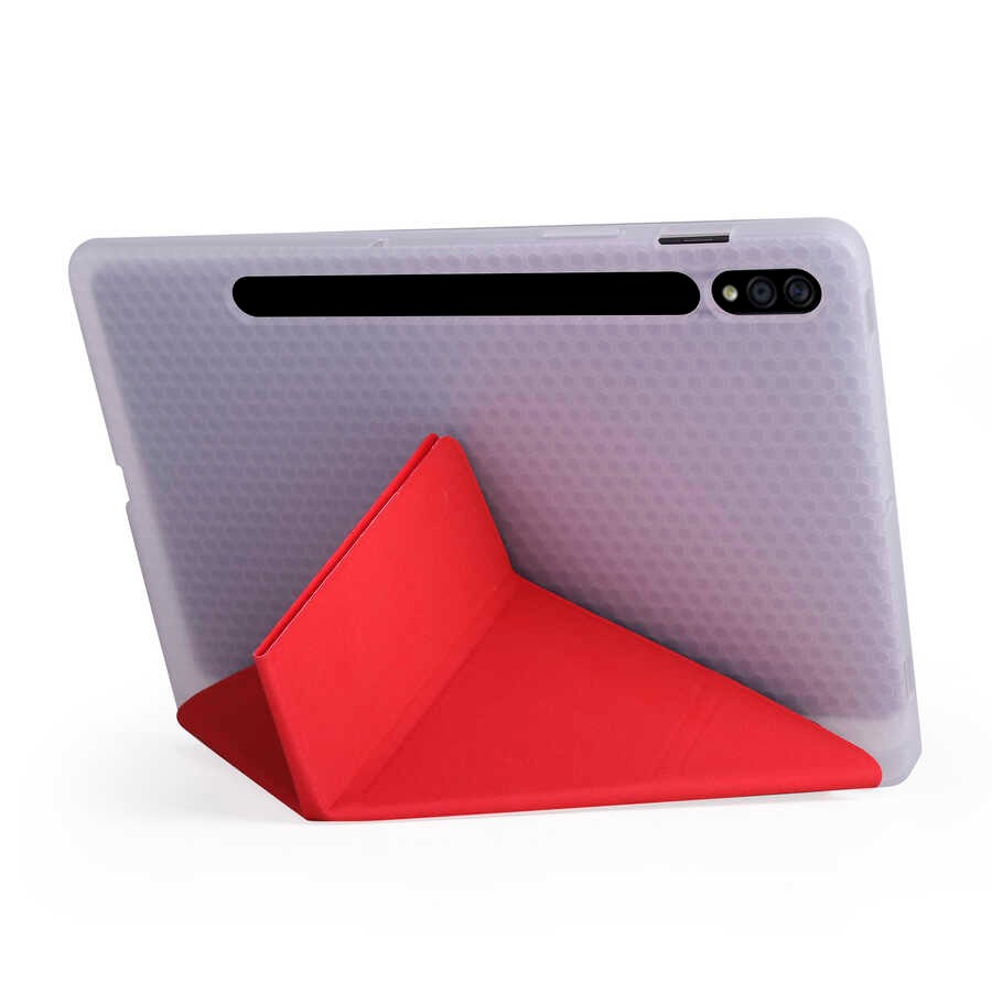Galaxy Tab S7 Plus T970  Zore Tri Folding Kalem Bölmeli Standlı