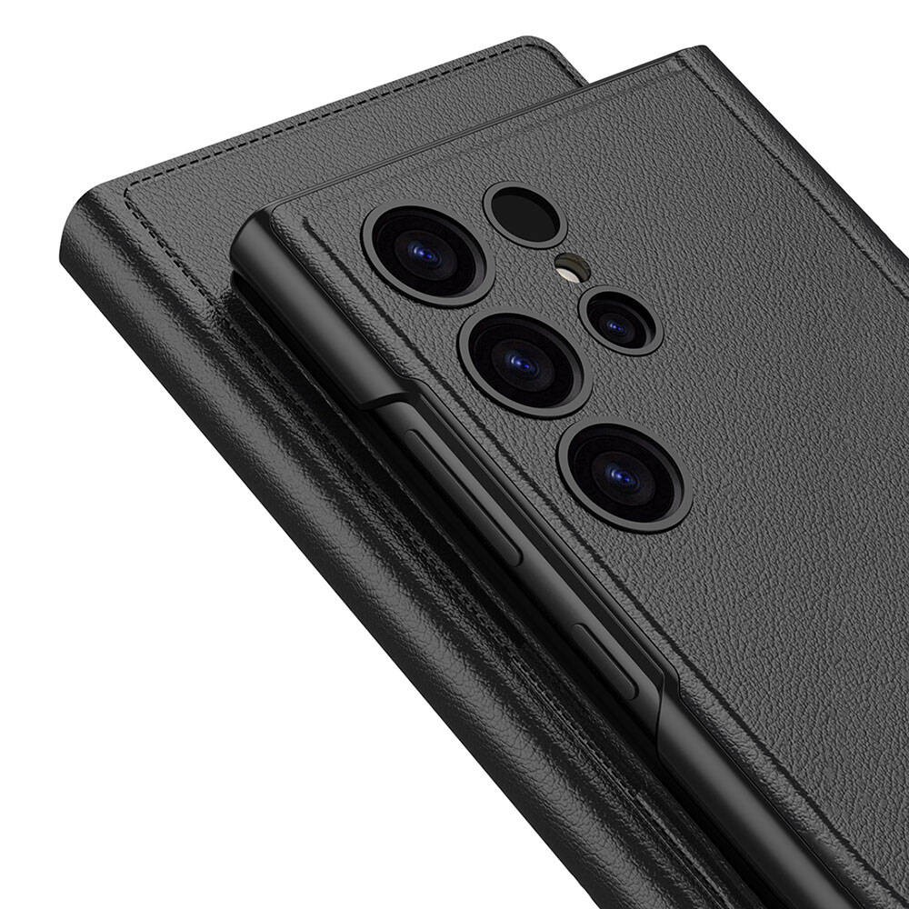 Galaxy S24 Ultra Kamera Korumalı Suni Deri Tasarım Zore Droga Standlı Kartlıklı
