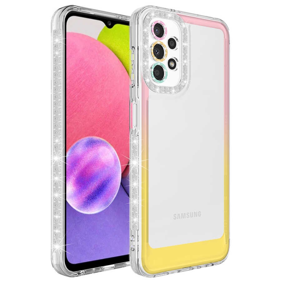 Galaxy A52 Kılıf Simli ve Renk Geçiş Tasarımlı Lens Korumalı Zore Park Kılıf