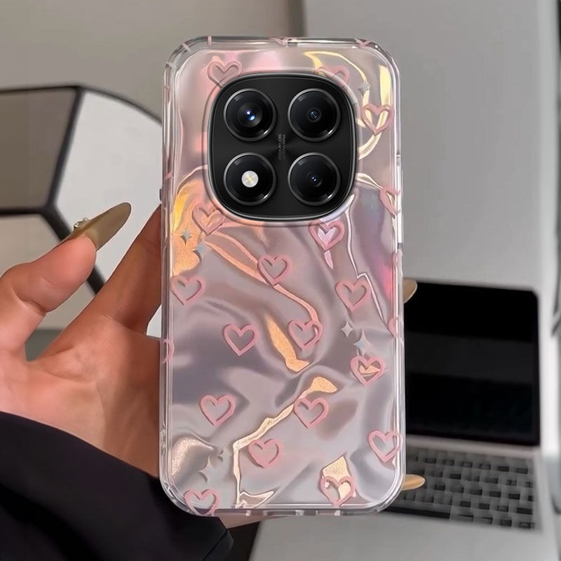 Xiaomi Redmi Note 14 Pro Uyumlu Zebana Pembe Kalp Desenli Silikon Kılıf