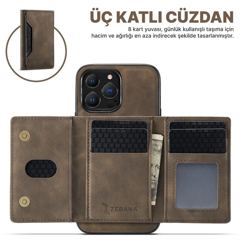 Apple-iphone 15 Pro Uyumlu Zebana 2in1 Elite Class Cüzdanlı Deri Kılıf