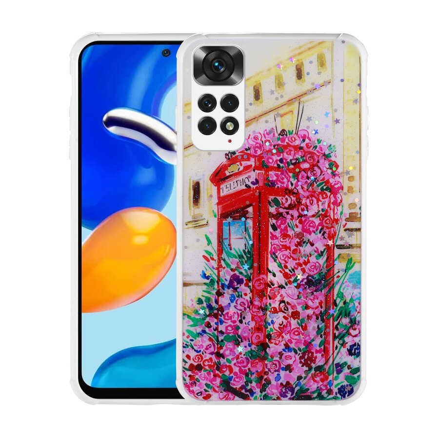 Xiaomi Redmi Note 11 Global Simli Desenli Kamera Korumalı Parlak Zore Popy Kılıf