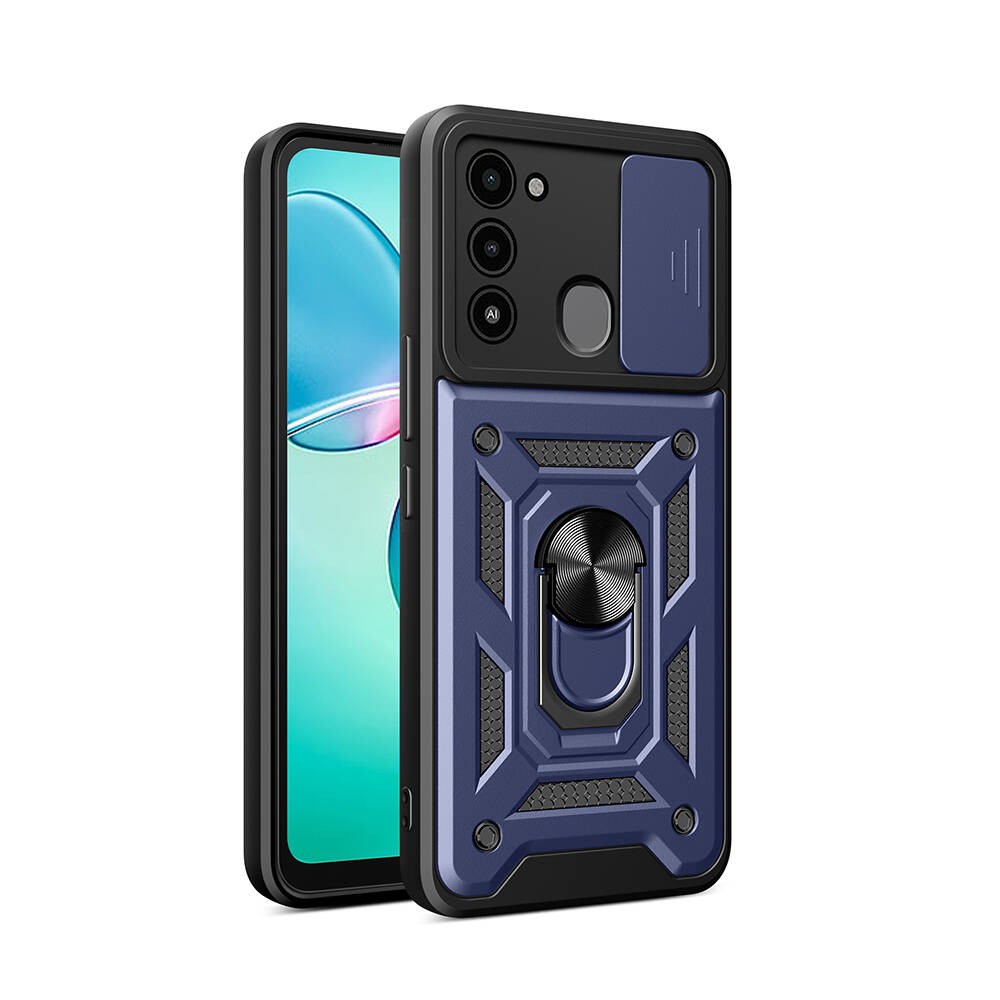 Tecno Spark 8C Kılıf Magnetik Standlı Kamera Korumalı Zore Sürgülü Vega Kılıf