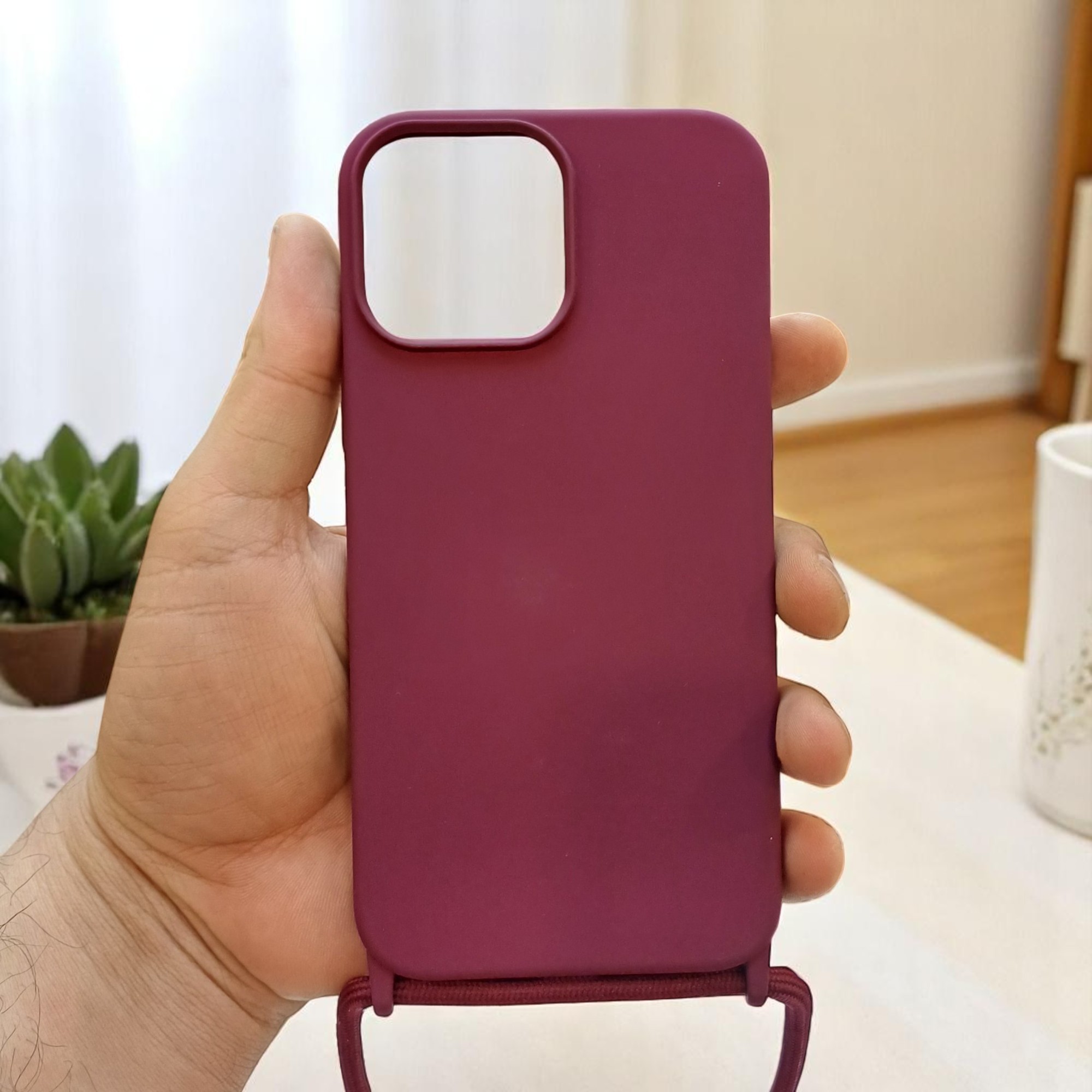 iphone 11 Pro Max Boyun Askılı İç Kısmı Kadife Ropi Seyahat Kılıfı