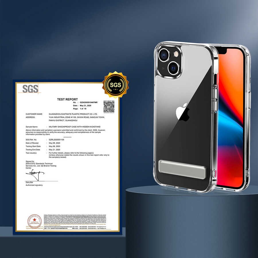 iPhone 14 Standlı Şeffaf Silikon Zore L-Stand