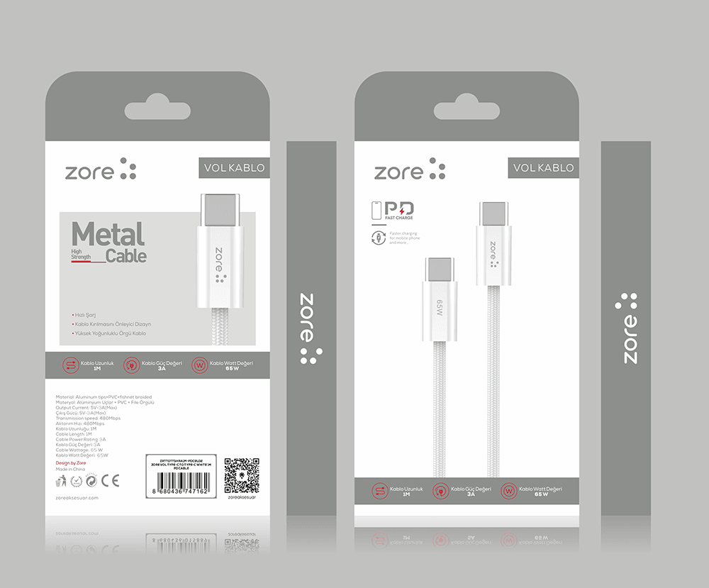 Zore Vol Series Type-C to Type-C PD Charging and Data Cable 65W 3A 1 Meter