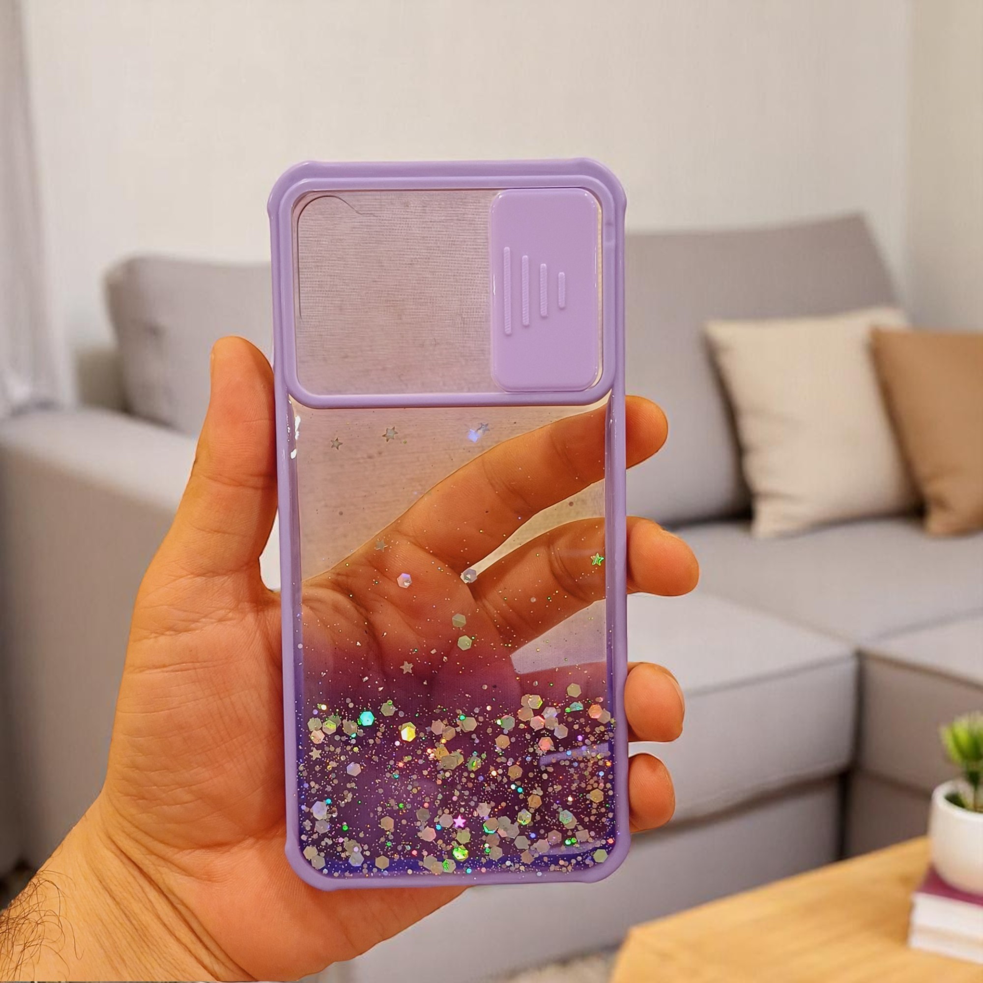 Samsung-Galaxy A11 Kamera Sürgülü Simli Renk Geçişli Kılıf