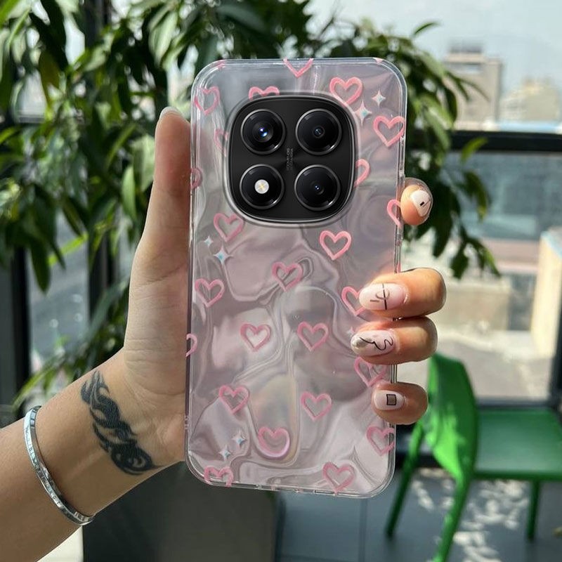 Xiaomi Redmi Note 14 Pro Uyumlu Zebana Pembe Kalp Desenli Silikon Kılıf