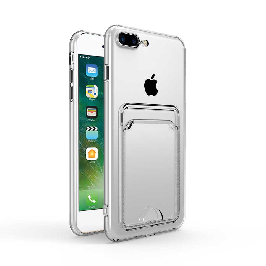 Transparent Zore Setra Clear Silicone Case with Card Holder Compatible with iPhone SE 2022 - Transparent