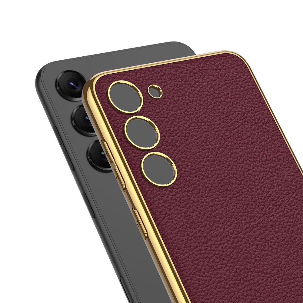Galaxy S23 Plus Deri Görünümlü Kenarları Elektroplating Kaplama Zore Fizyon