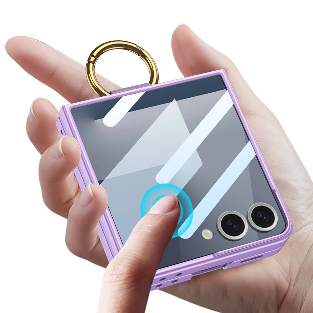 Galaxy Z Flip 7 Kılıf M-safe Şarj Özellikli Zore Kıpta Yüzüklü Flip Sert Kapak