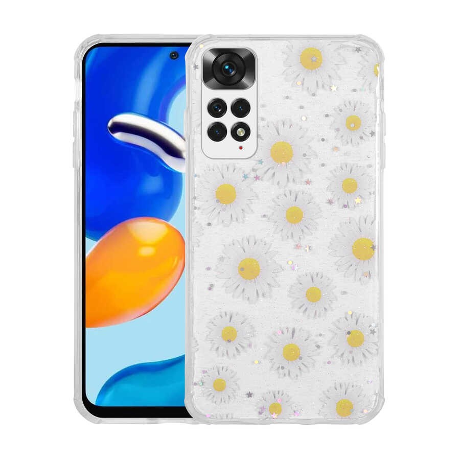 Xiaomi Redmi Note 11 Global Simli Desenli Kamera Korumalı Parlak Zore Popy Kılıf