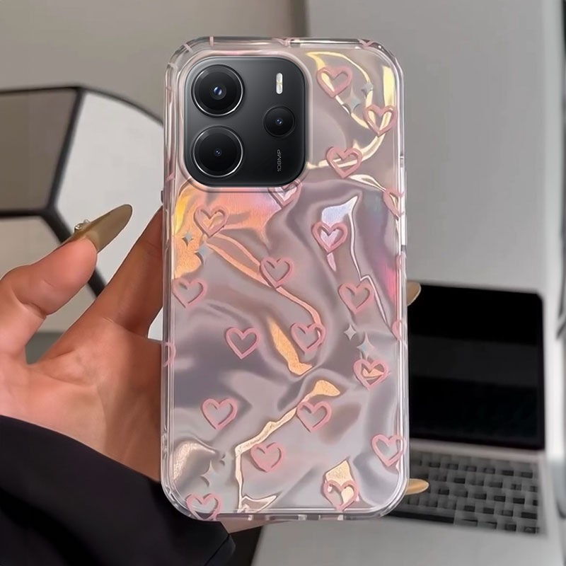 Xioami Redmi Note 14 Uyumlu Zebana Pembe Kalp Desenli Silikon Kılıf
