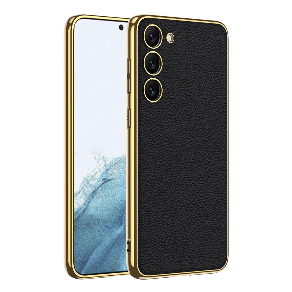 Galaxy S23 Plus Deri Görünümlü Kenarları Elektroplating Kaplama Zore Fizyon