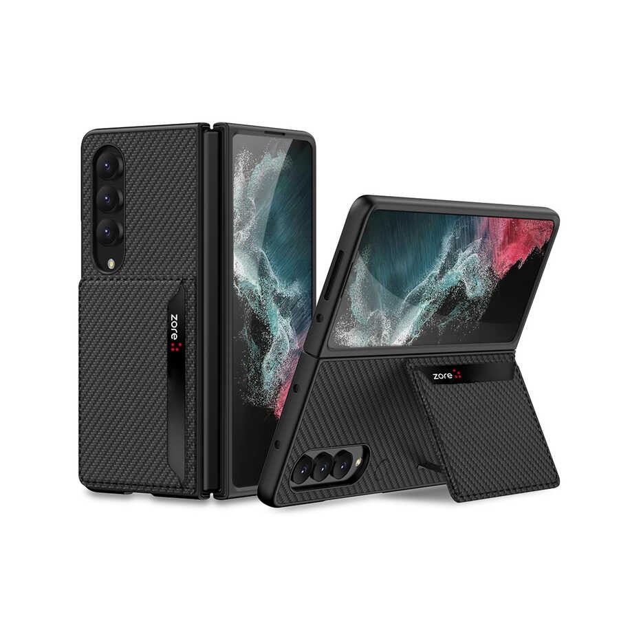 Galaxy Z Fold 4 Karbonfiber Arka Yüzey Zore Kartlıklı Kıpta Silikon