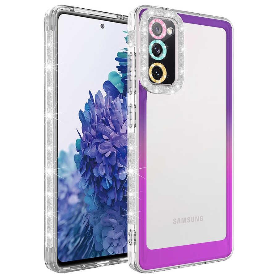 Galaxy S20 FE Kılıf Simli ve Renk Geçiş Tasarımlı Lens Korumalı Zore Park Kılıf