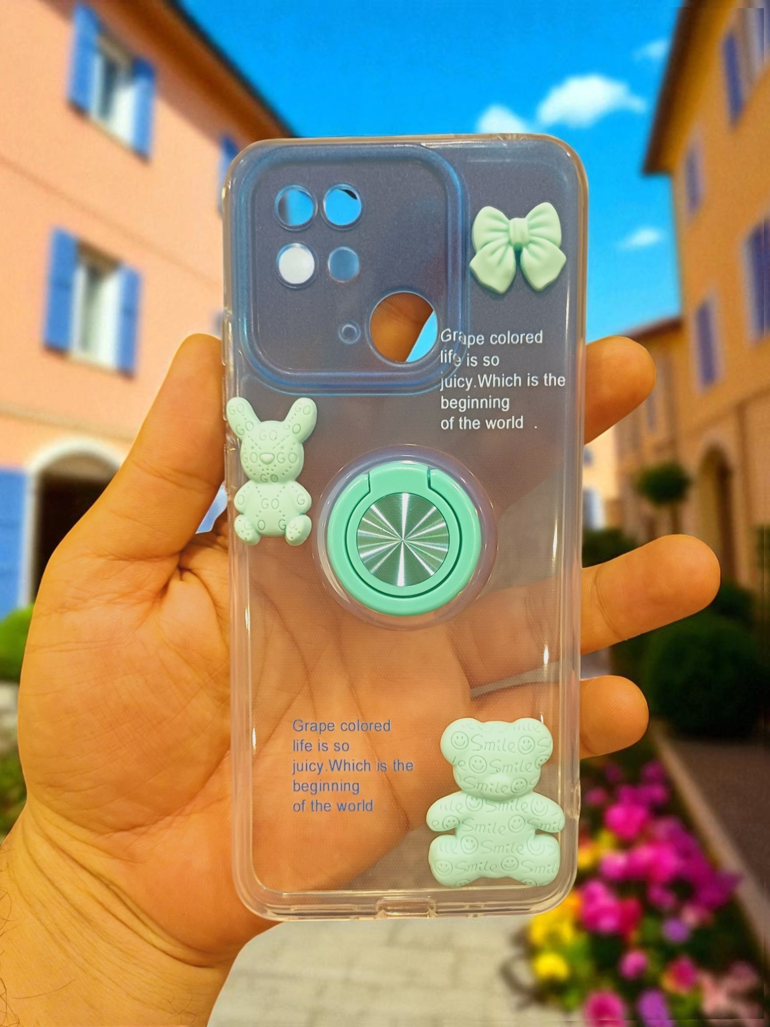 Xıaomi Redmi 10C Uyumlu Renk Geçişli Ayıcık Figürlü Silikon Kılıf