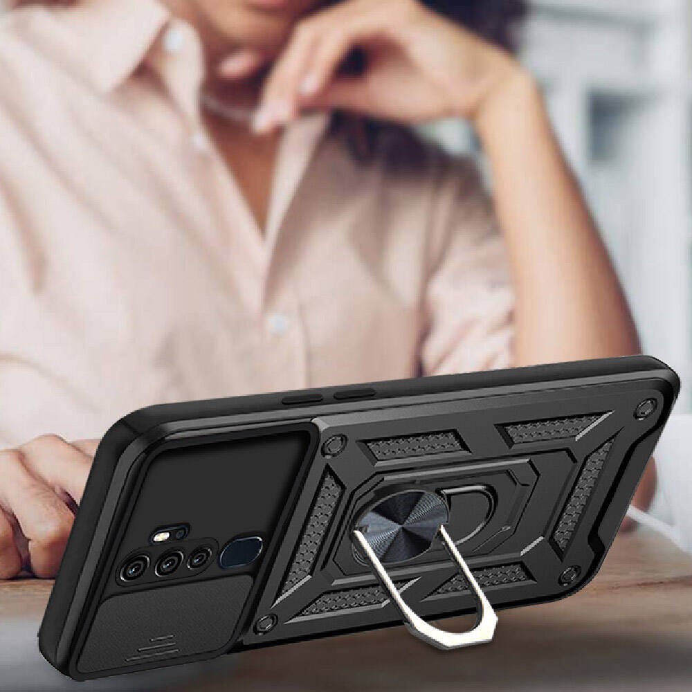 Oppo A9 2020 Kılıf Magnetik Standlı Kamera Korumalı Zore Sürgülü Vega Kılıf
