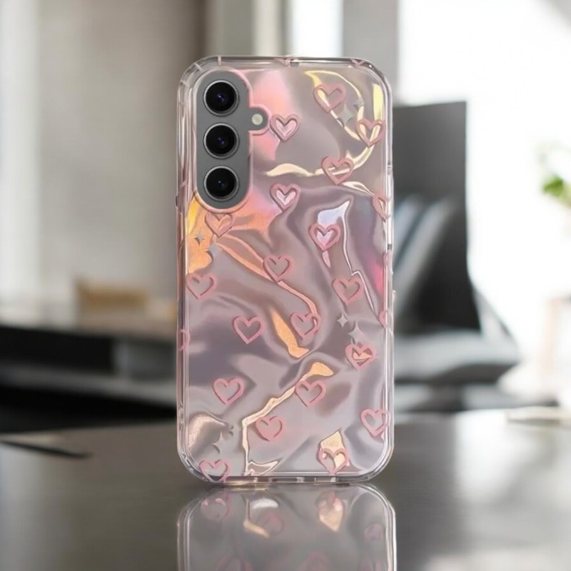 Samsung Galaxy S25 Plus Uyumlu Zebana Pembe Kalp Desenli Silikon Kılıf