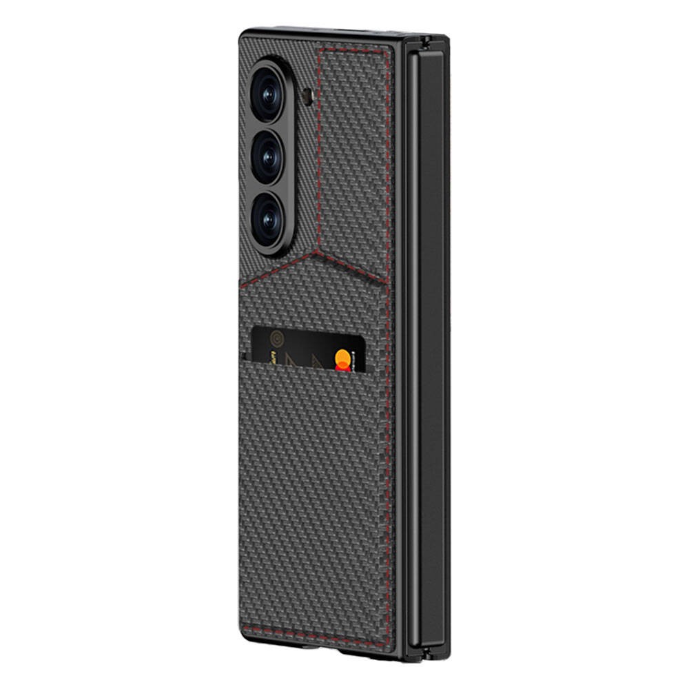 Galaxy Z Fold 6 Karbon Fiber Kartlıklı Zore Kıpta Dik Açılan Kartlıklı