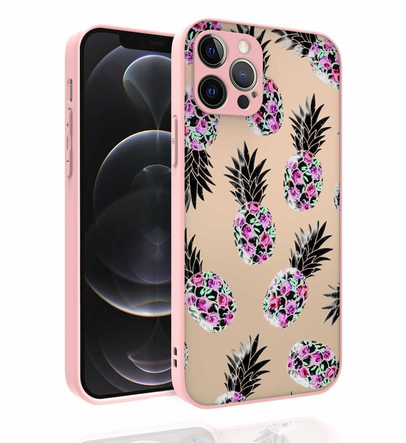 iPhone 12 Pro Desenli Kamera Korumalı Parlak Zore Nora Kapak