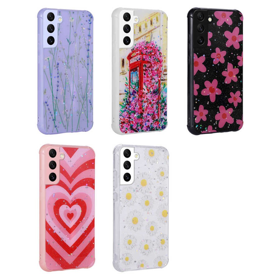 Galaxy S21 FE Simli Desenli Kamera Korumalı Parlak Zore Popy Kılıf