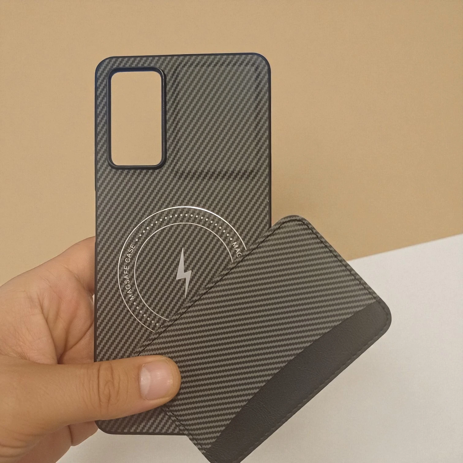 Xiaomi Redmi Note 11 Pro Uyumlu Rona MagCarbon Fiber Doku Manyetik Kılıf + Kartlık Cüzdan